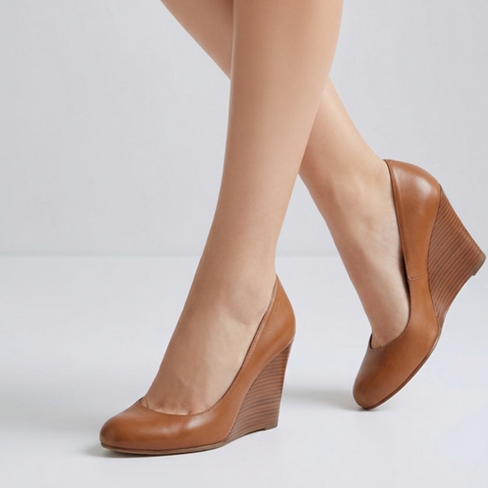 Christian Louboutin Tan Leather Wedge Pumps